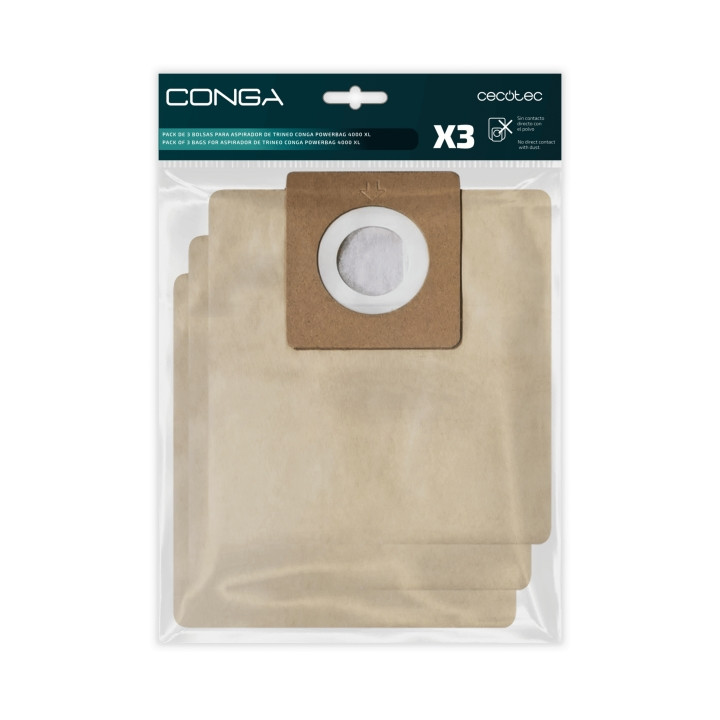 Cecotec Pack de 3 Bolsas de Recambio para Conga Powerbag 4000 XL - Alta Capacidad de Filtracion - Faciles de Instalar - Material