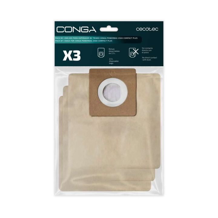 Cecotec Pack de 3 Bolsas de Recambio para Conga Powerbag 2500 - Alta Capacidad de Filtracion - Faciles de Instalar - Material Re