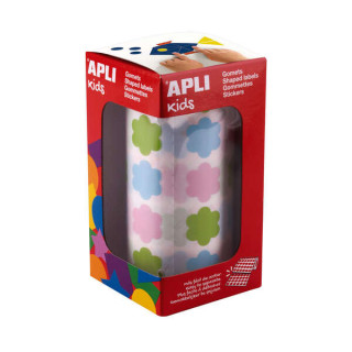 Apli Kids Rollo de 900 Gomets con Forma de Flor - Adhesivo Base Agua - Libre de Disolventes - Materiales 100% Reciclables - Col