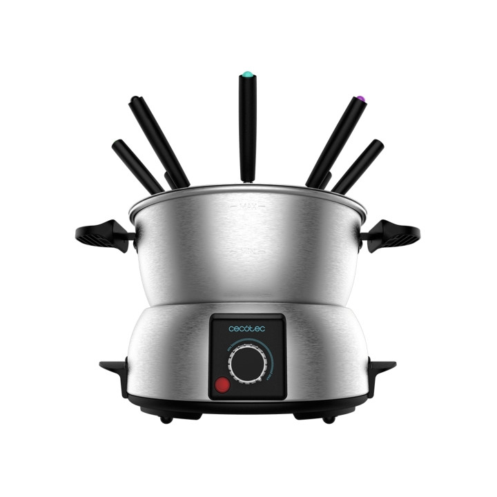 Cecotec Fun GourmetFondue Fondue Electrica - Potencia de 1000W - Acero Inoxidable - Termostato Regulable - Tapa Antisalpicaduras