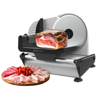 Cecotec Rock’nCut Cortafiambres de 150W - Disco Extraible de 190mm - Ajuste de Grosor hasta 15mm - Acero Inoxidable - Base con V