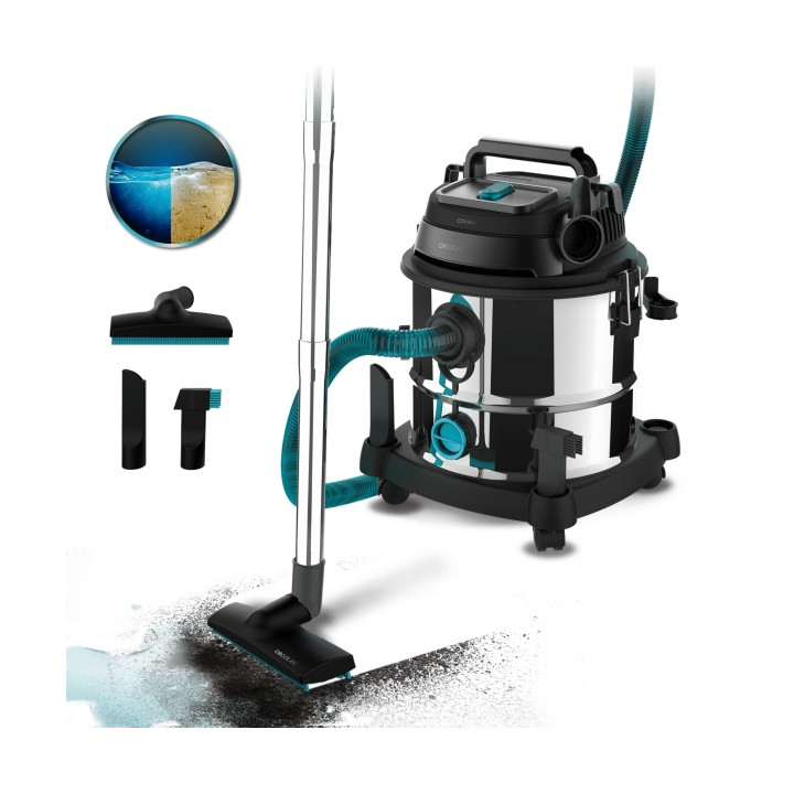 Cecotec Conga Rockstar Wet and Dry Steel Max Aspirador de Trineo para Solidos y Liquidos - 1400W - Deposito 20L - Funcion de Sop