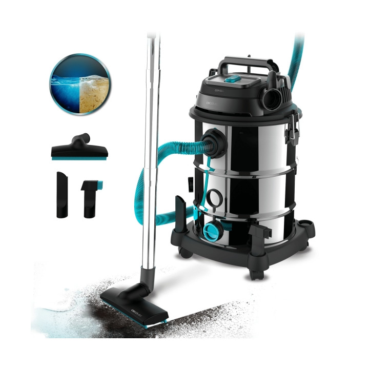 Cecotec Conga Rockstar Wet and Dry Steel Pro Aspirador de Trineo para Solidos y Liquidos - 1600W - Deposito 30L - Funcion de Sop