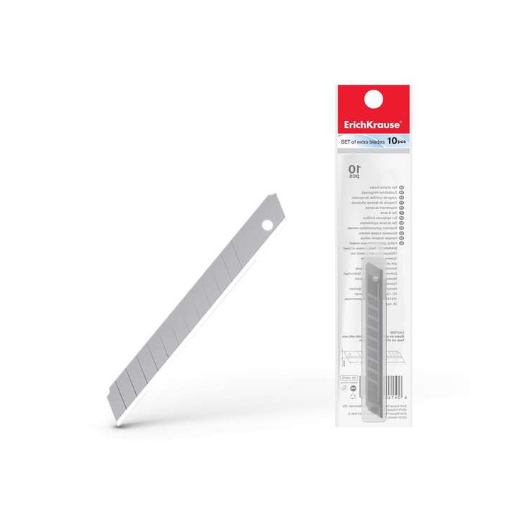 Erichkrause Pack de 10 Cuchillas de Repuesto de Acero Segmentado - Medidas 9mm x 0.5mm - Afilado de Doble Cara - Resistente al