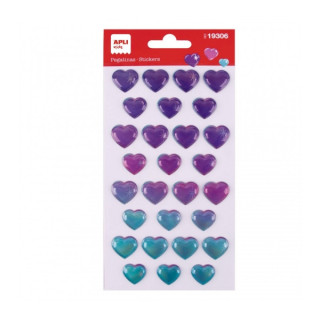 Apli Bolsa de Pegatinas de Corazones - Tornasol - Relieve - Efecto Metalizado - Adhesivo Permanente - Ideal para Scrapbooking y