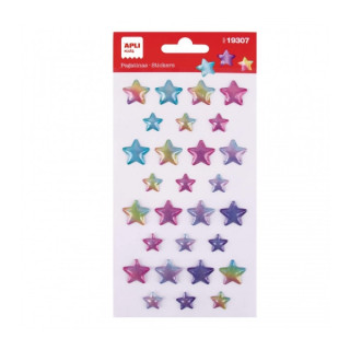 Apli Bolsa de Pegatinas de Estrellas - Tornasol - Relieve - Efecto Metalizado - Adhesivo Permanente - Ideal para Scrapbooking y