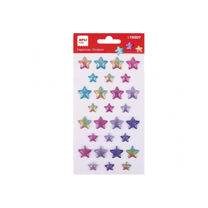 Apli Bolsa de Pegatinas de Estrellas - Tornasol - Relieve - Efecto Metalizado - Adhesivo Permanente - Ideal para Scrapbooking y