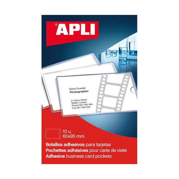 Apli Bolsillos Adhesivos Porta Tarjetas - 95 x 60mm - Ideal para Presentaciones Impresas