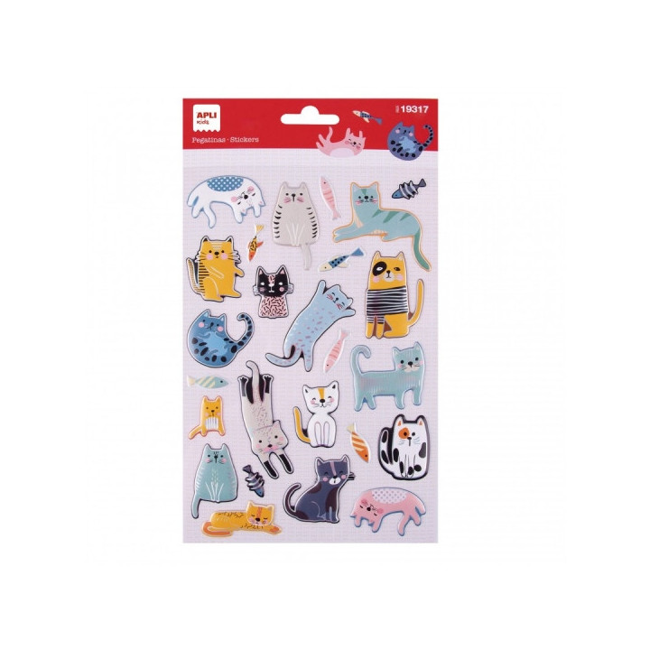 Apli Bolsa de Pegatinas de Gatos - Relieve y Detalles Metalizados - Adhesivo Permanente - Ideal para Scrapbooking y Decoracion