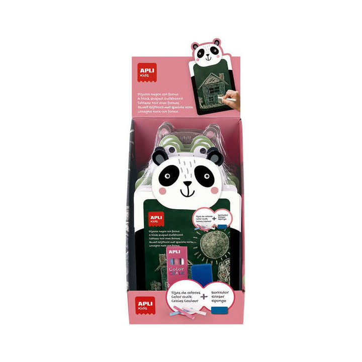 Apli Expositor de 9 Packs de Pizarra para Tiza con Forma de Animal + Caja de 3 Tizas de Colores y Borrador - Medidas 260x155x15