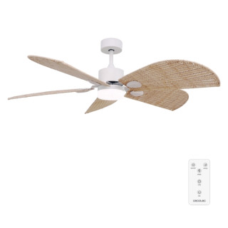 Cecotec EnergySilence Aero 5290 Natural Ventilador de Techo con Luz LED - 40W - Motor Dc - Aspas de Ratan Trenzado - Diametro de