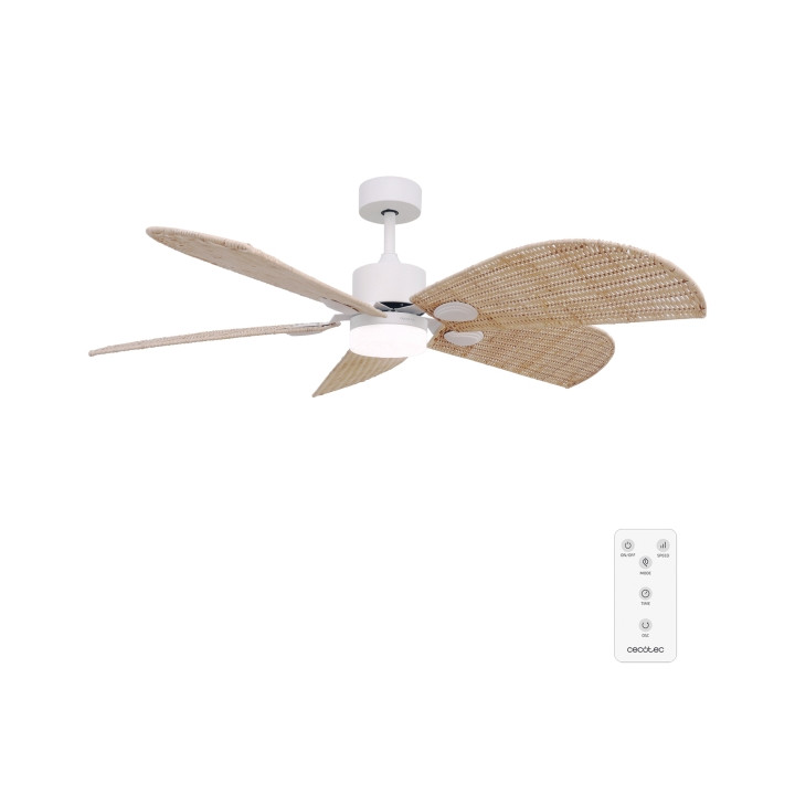 Cecotec EnergySilence Aero 5290 Natural Ventilador de Techo con Luz LED - 40W - Motor Dc - Aspas de Ratan Trenzado - Diametro de