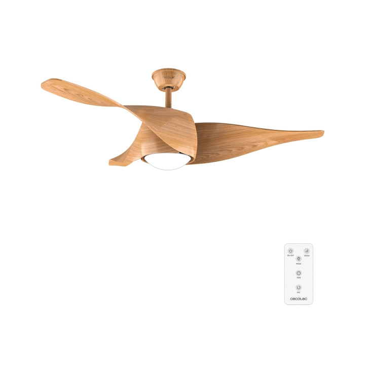 Cecotec EnergySilence Aero 5290 WhiteWood Ventilador de Techo con 3 Aspas y Luz - 40W - Diametro de 52" - 3 Tonos LED - Temporiz