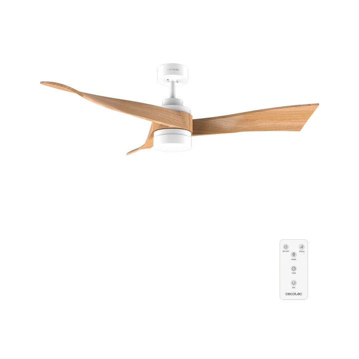 Cecotec EnergySilence Aero 5280 WhiteWood Ventilador de Techo con Luz - 40W - Diametro de 52" - LED Regulable - Temporizador - 6