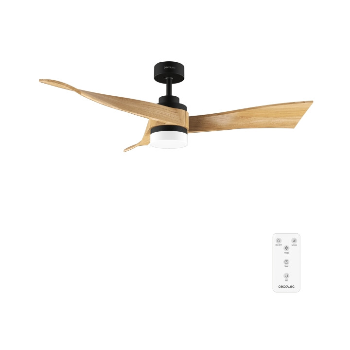 Cecotec EnergySilence Aero 5285 WhiteWood Ventilador de Techo con 3 Aspas de Madera y Luz - 40W - Diametro de 52" - 3 Tonos LED