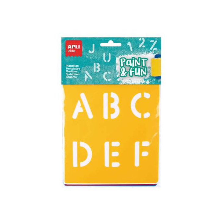 Apli Kids Bolsa de 6 Plantillas de Letras y Numeros - 26 Letras y 10 Numeros - Polipropileno Flexible - Lavables - Colores Surt