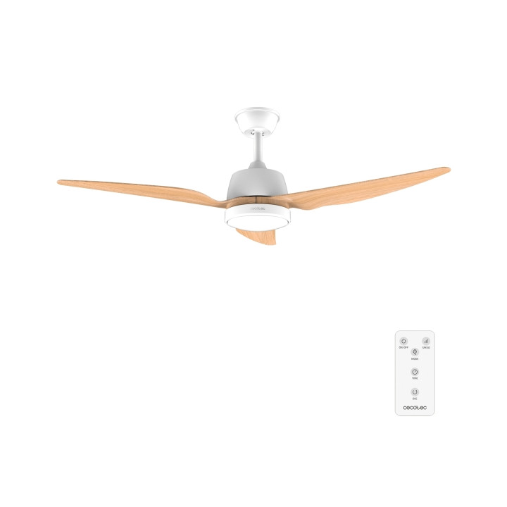 Cecotec EnergySilence Aero 5250 WhiteWood Ventilador de Techo con 3 Aspas y Luz Integrada - 62W - Diametro de 48" - LED - 3 Velo