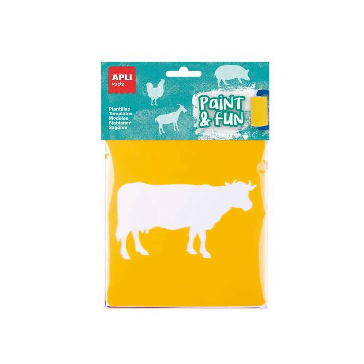 Apli Kids Bolsa de 6 Plantillas de Animales de Granja - 8 Formas de Animales - Polipropileno Flexible - Lavables - Colores Surt