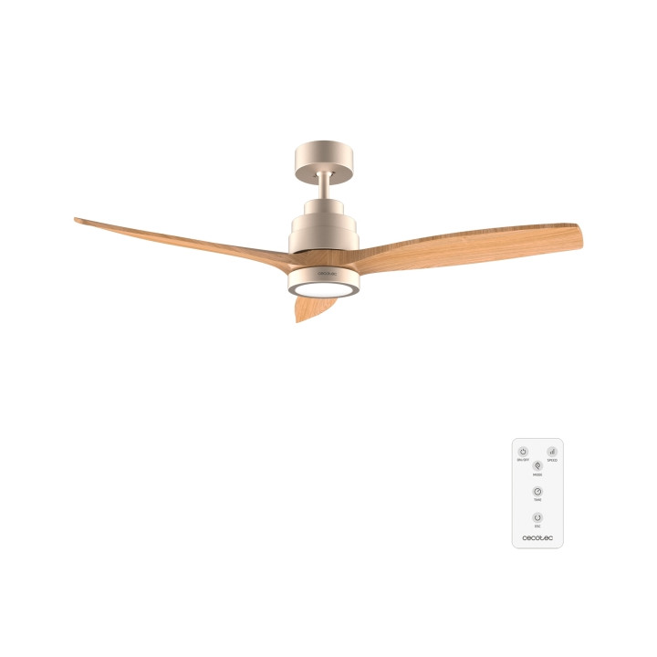 Cecotec EnergySilence Aero 5295 GoldWhite Ventilador de Techo con 3 Aspas y Luz - 35W - Diametro de 52" - 3 Tonos LED - 6 Veloci