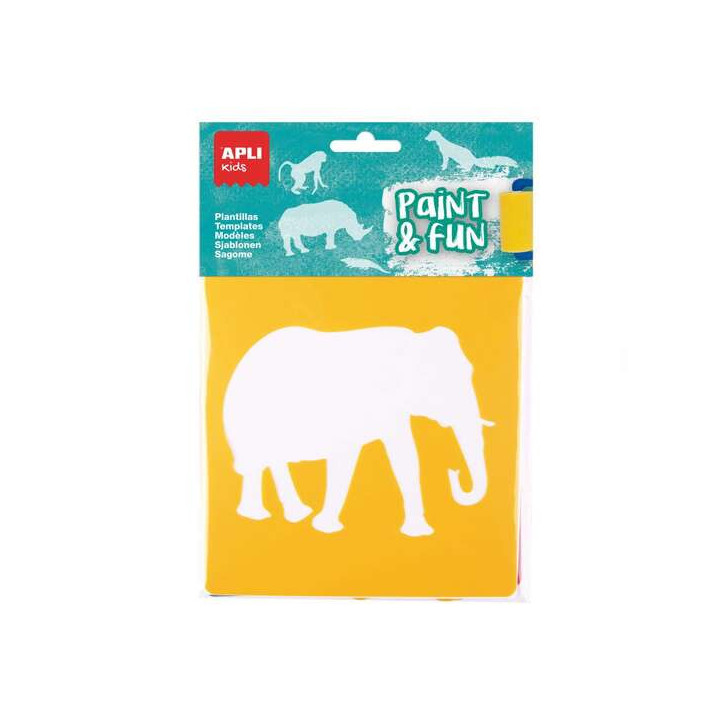 Apli Kids Bolsa de 6 Plantillas de Animales de la Selva - 9 Formas de Animales - Polipropileno Flexible - Lavables - Colores Su