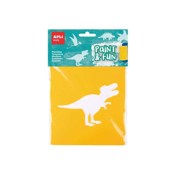 Apli Kids Bolsa de 6 Plantillas de Dinosaurios - 8 Formas de Animales - Polipropileno Flexible - Lavables - Colores Surtidos