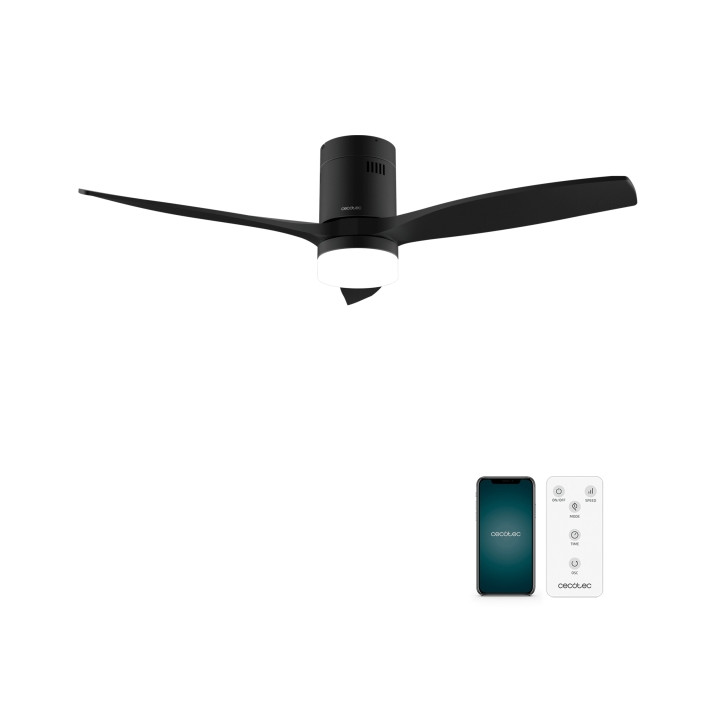 Cecotec EnergySilence Aero 5600 Aqua BlackandBlack Connected Ventilador de Techo con 3 Aspas y Luz LED Integrada - 40W - Diametr