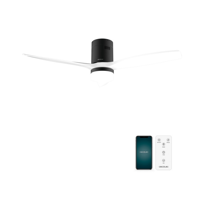 Cecotec EnergySilence Aero 5600 Aqua BlackandWhite Connected Ventilador de Techo con 3 Aspas y Luz LED - 40W - Diametro de 52&quot; -