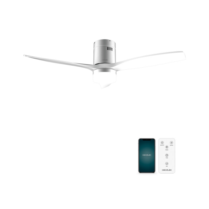 Cecotec EnergySilence Aero 5600 Aqua IronWhite Connected Ventilador de Techo con 3 Aspas y Luz - 40W - Diametro de 52" - LED de