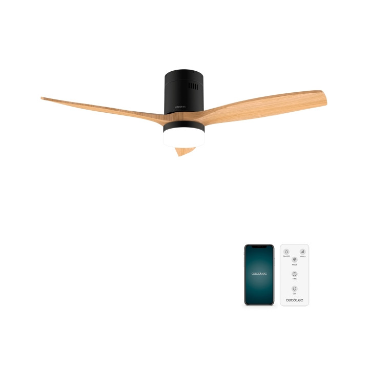 Cecotec EnergySilence Aero 5600 Aqua Black and WhiteWood Connected Ventilador de Techo con 3 Aspas y Luz LED - 40W - Diametro 52