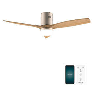 Cecotec EnergySilence Aero 5600 Aqua GoldWhiteWood Connected Ventilador de Techo con 3 Aspas y Luz - 40W - Diametro de 52" - LED