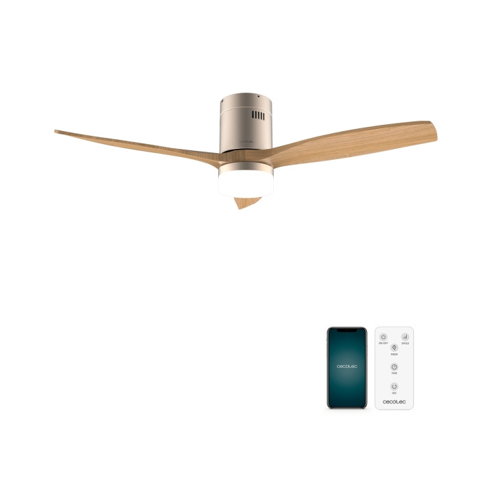 Cecotec EnergySilence Aero 5600 Aqua GoldWhiteWood Connected Ventilador de Techo con 3 Aspas y Luz - 40W - Diametro de 52" - LED