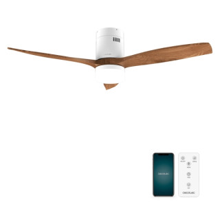 Cecotec EnergySilence Aero 5600 Aqua WhiteDarkWood Connected Ventilador de Techo con 3 Aspas y Luz LED Integrada - 40W - Diametr