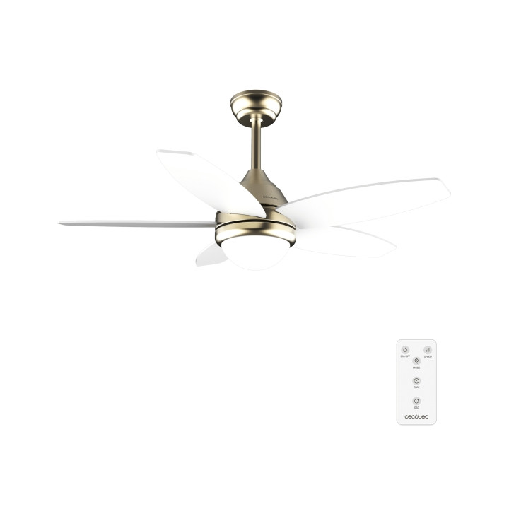 Cecotec EnergySilence Aero 4200 GoldWhiteWood Ventilador de Techo con 5 Aspas y Luz - 53W - Diametro de 42" - 3 Tonos LED - Temp