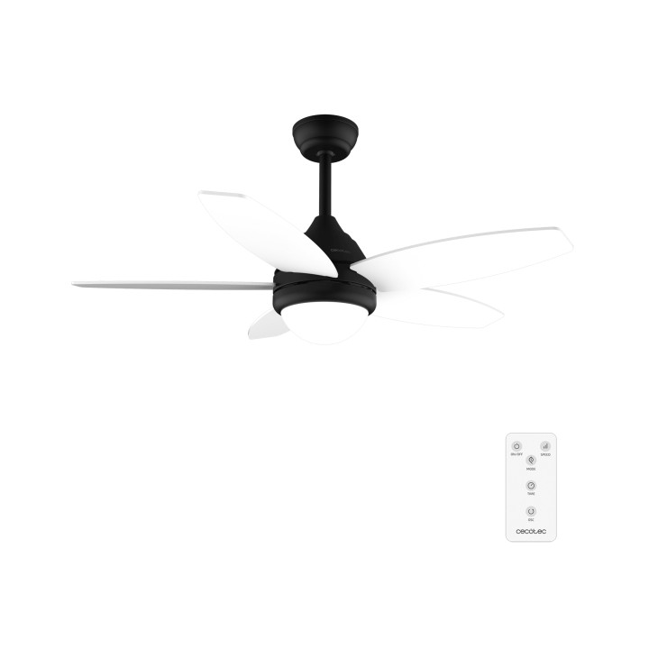 Cecotec EnergySilence Aero 4200 Black and WhiteWood Ventilador de Techo con 5 Aspas y Luz - 53W - Diametro de 42" - 3 Tonos LED