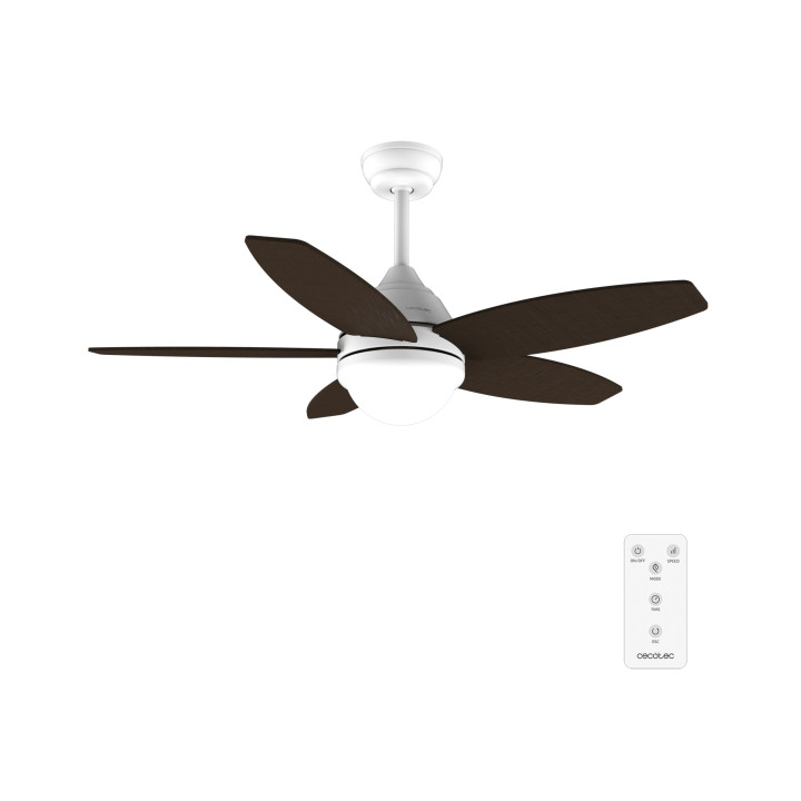 Cecotec EnergySilence Aero 4200 WhiteandDarkWood Ventilador de Techo con 5 Aspas y Luz - 53W - Diametro de 42&quot; - 3 Tonos LED - T