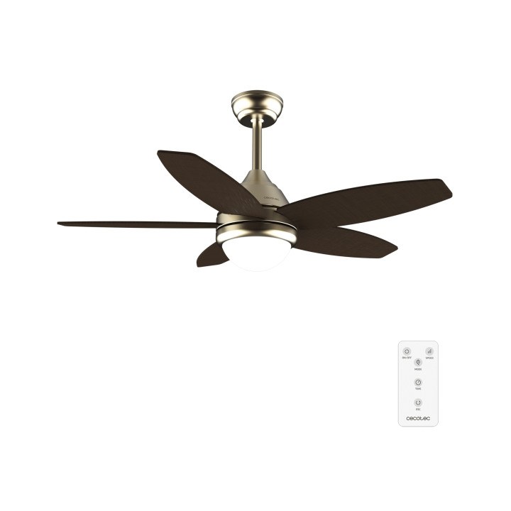 Cecotec EnergySilence Aero 4200 GoldDarkWood Ventilador de Techo con 5 Aspas de Madera y Luz - 53W - Diametro de 42&quot; - LED - Tem
