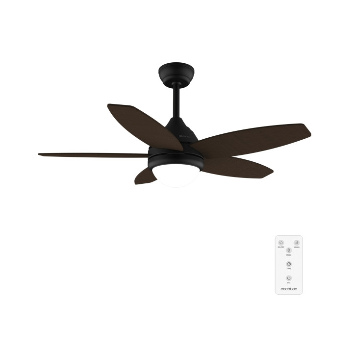 Cecotec EnergySilence Aero 4200 BlackandDarkWood Ventilador de Techo con 5 Aspas de Madera y Luz - 53W - Diametro de 42" - 3 Ton