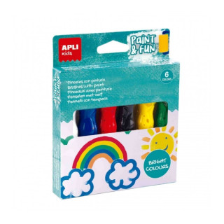 Apli Kids Pack de 6 Temperas en Tubo con Pincel 14ml - Practico y Sin Limpieza - Fomenta Creatividad y Colaboracion - Colores S