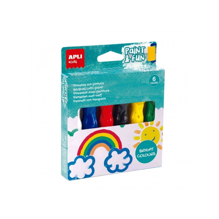 Apli Kids Pack de 6 Temperas en Tubo con Pincel 14ml - Practico y Sin Limpieza - Fomenta Creatividad y Colaboracion - Colores S