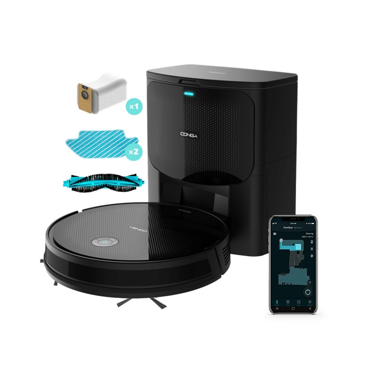Cecotec Conga 2499 Ultra Home Titanium Robot Aspirador 3 en 1 con Base de Autovaciado - 2100Pa - Navegacion Giroscopica - Capaci