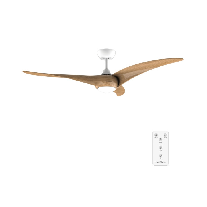Cecotec EnergySilence Aero 5295 WhiteWood Ventilador de Techo con 3 Aspas de Madera y Luz - 40W - Diametro de 54" - 3 Tonos LED