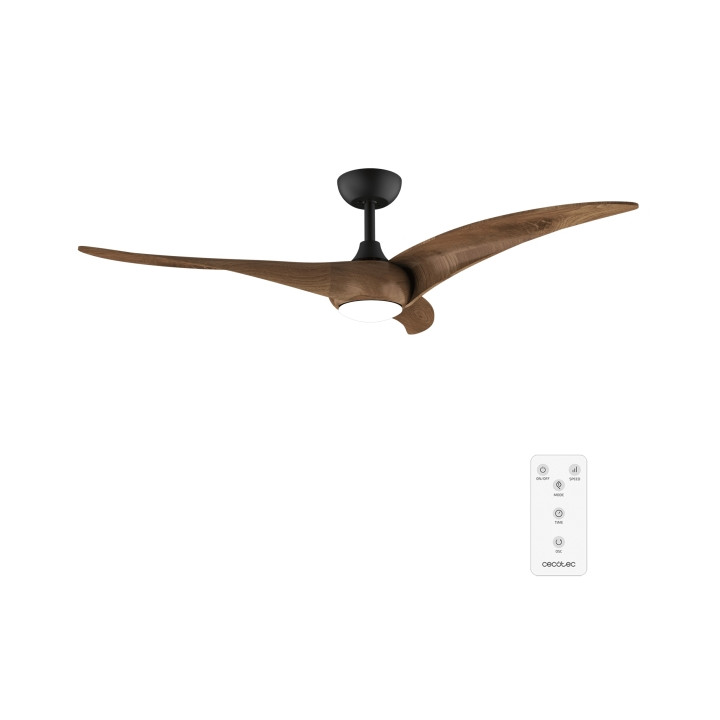 Cecotec EnergySilence Aero 5295 DarkWood Ventilador de Techo con 3 Aspas de Madera y Luz - 40W - Diametro de 54" - 3 Tonos LED -