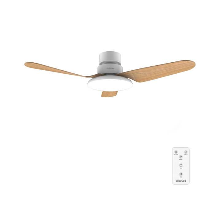 Cecotec EnergySilence Aero 5200 Light WhiteWood Ventilador de Techo con 3 Aspas de Madera y Luz - 40W - Diametro de 43" - 3 Tono