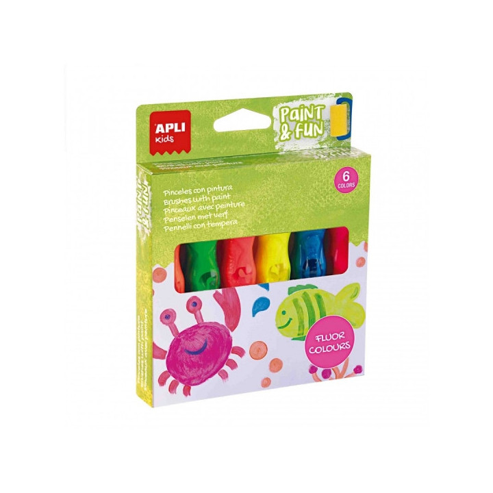 Apli Kids Pack de 6 Temperas en Tubo con Pincel 14ml - Practico y Sin Limpieza - Fomenta Creatividad y Colaboracion - Colores S