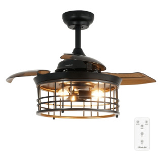 Cecotec EnergySilence Aero 3600 Invisible Metallic Style Ventilador de Techo con 3 Aspas y Luz - 25W - Aspas Retractiles - Diame