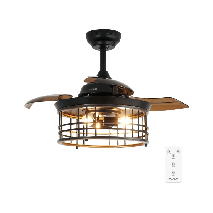 Cecotec EnergySilence Aero 3600 Invisible Metallic Style Ventilador de Techo con 3 Aspas y Luz - 25W - Aspas Retractiles - Diame