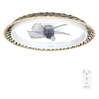 Cecotec EnergySilence LampAero 610 Natural Design Ventilador de Techo con 5 Aspas y Luz - 20W - Tulipa de Mimbre - 3 Tonos LED -