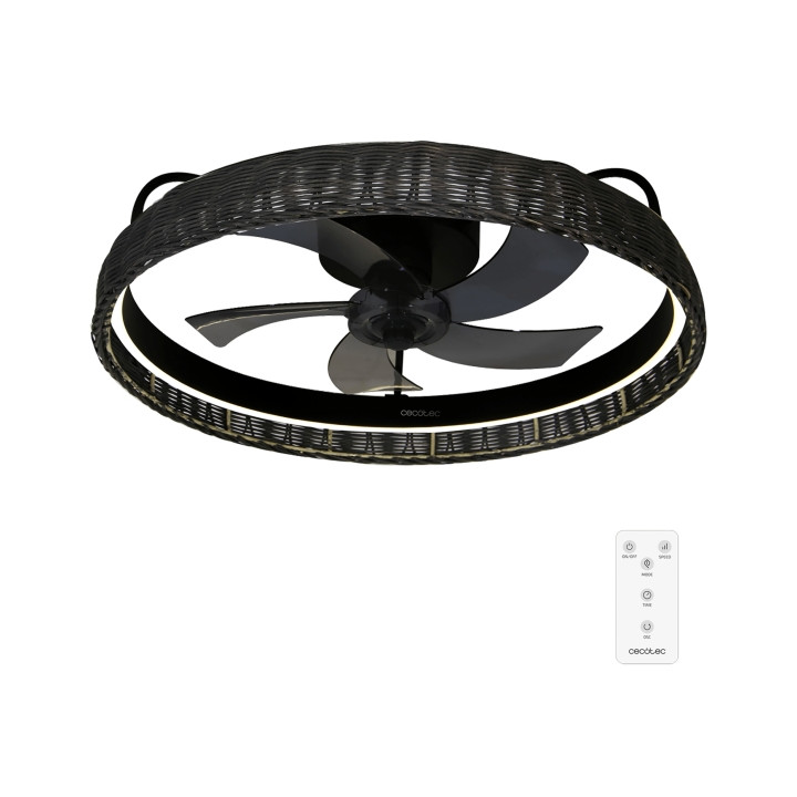 Cecotec EnergySilence LampAero 600 Black Design Ventilador de Techo con 5 Aspas de 17" y Luz LED - 20W - LED con 3 Tonos - Tulip
