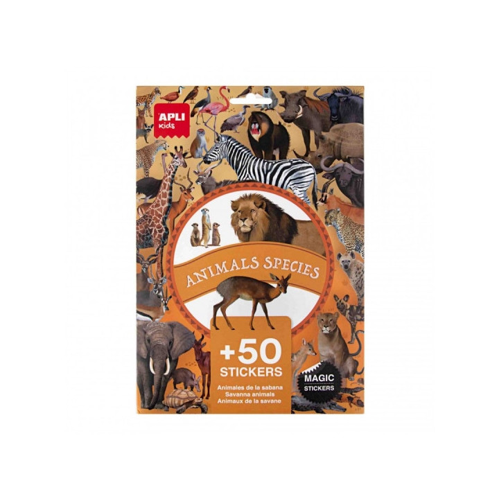 Apli Pack de 50 Pegatinas Removibles de Animales Sabana - Desarrolla Psicomotricidad Fina - Imagenes Realistas