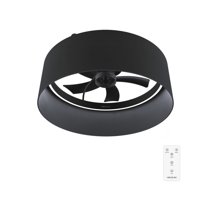 Cecotec EnergySilence LampAero 650 Black Design Ventilador de Techo con 5 Aspas y Luz - 20W - Tulipa de Tela - 3 Tonos LED - Tem